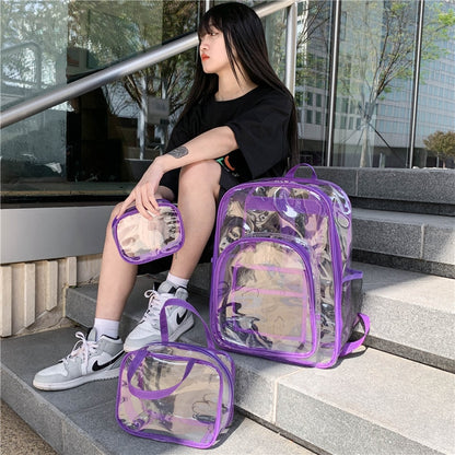 Transparent PVC Waterproof Backpack Set  - Large Capacity